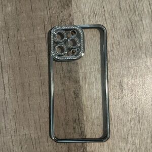 iPhone 14 Pro Max case Clair with silver accents and bling